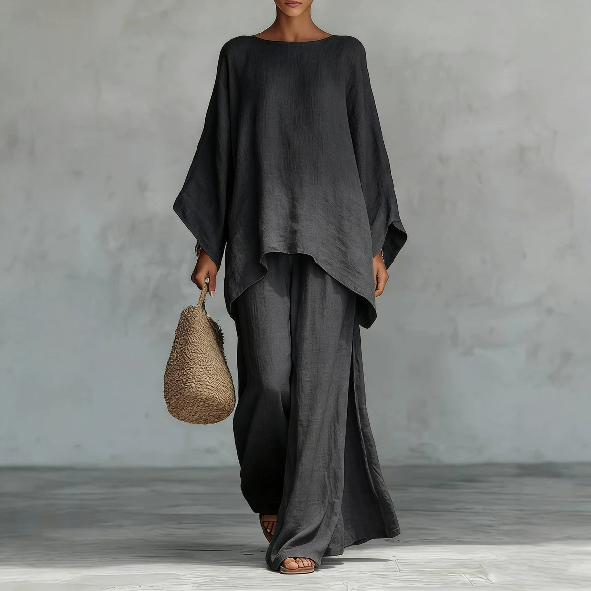 Relaxed Draped Top & Wide-Leg Pants Set