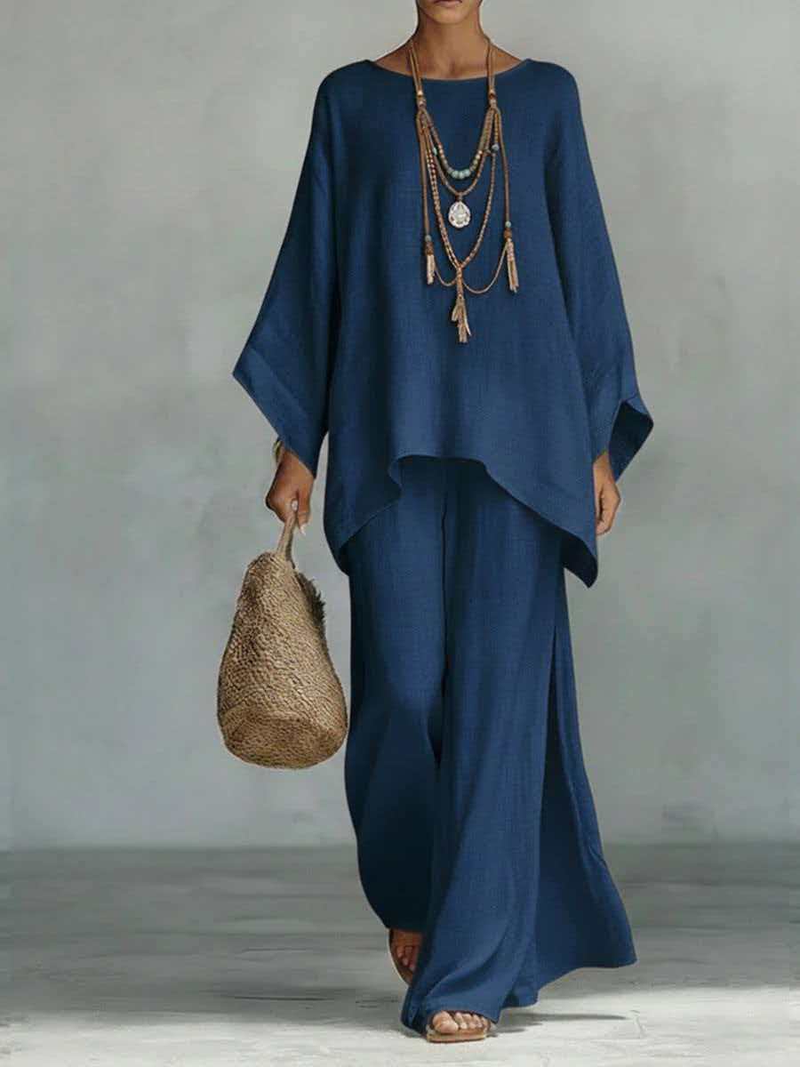 Relaxed Draped Top & Wide-Leg Pants Set